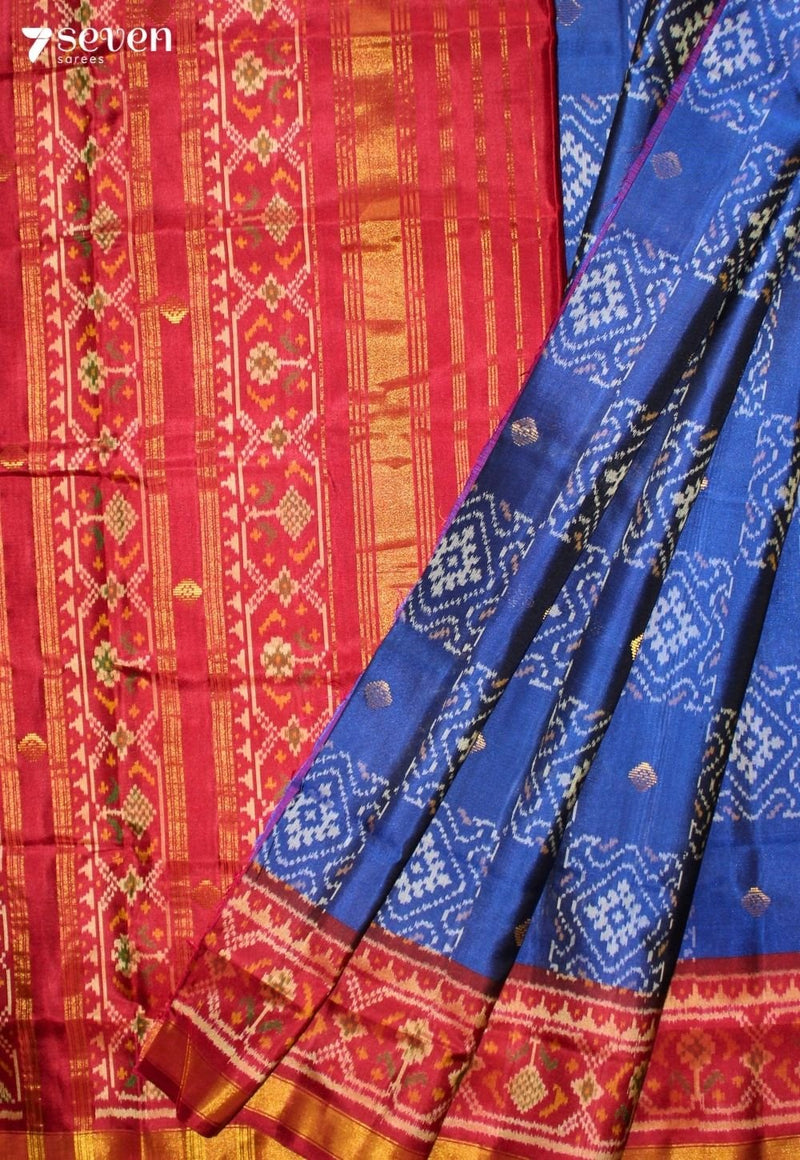 Mayuraa Patola Handloom Single Ikkat Blue Pure Silk Saree|Silk Mark Certified - Seven Sarees - Saree - Seven Sarees