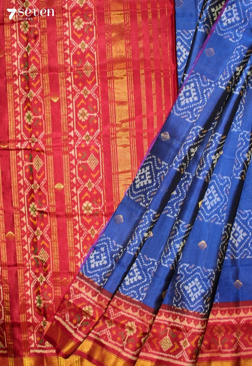 Mayuraa Patola Handloom Single Ikkat Blue Pure Silk Saree|Silk Mark Certified - Seven Sarees - Saree - Seven Sarees