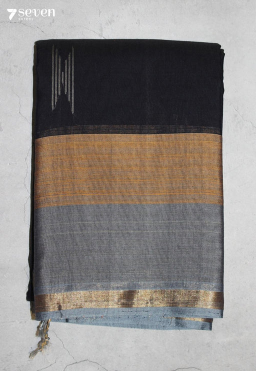Medhavi Signature Seven Handloom Black Bangalore Pure Cotton Saree