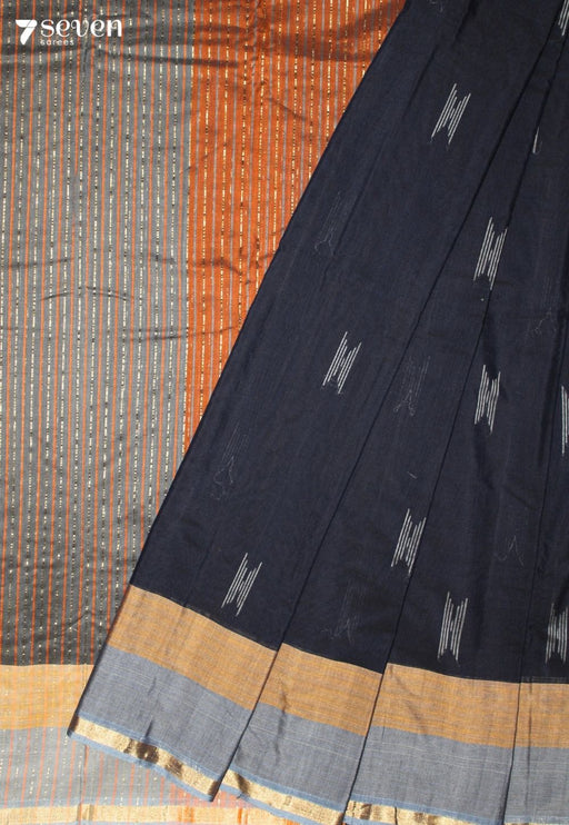 Medhavi Signature Seven Handloom Black Bangalore Pure Cotton Saree