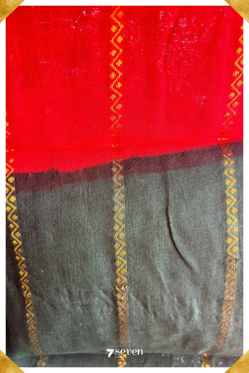 Meenakshi Madurai Green Handmade Pure Cotton Sungudi Kolam Lines Saree - Seven Sarees - Saree - Seven Sarees