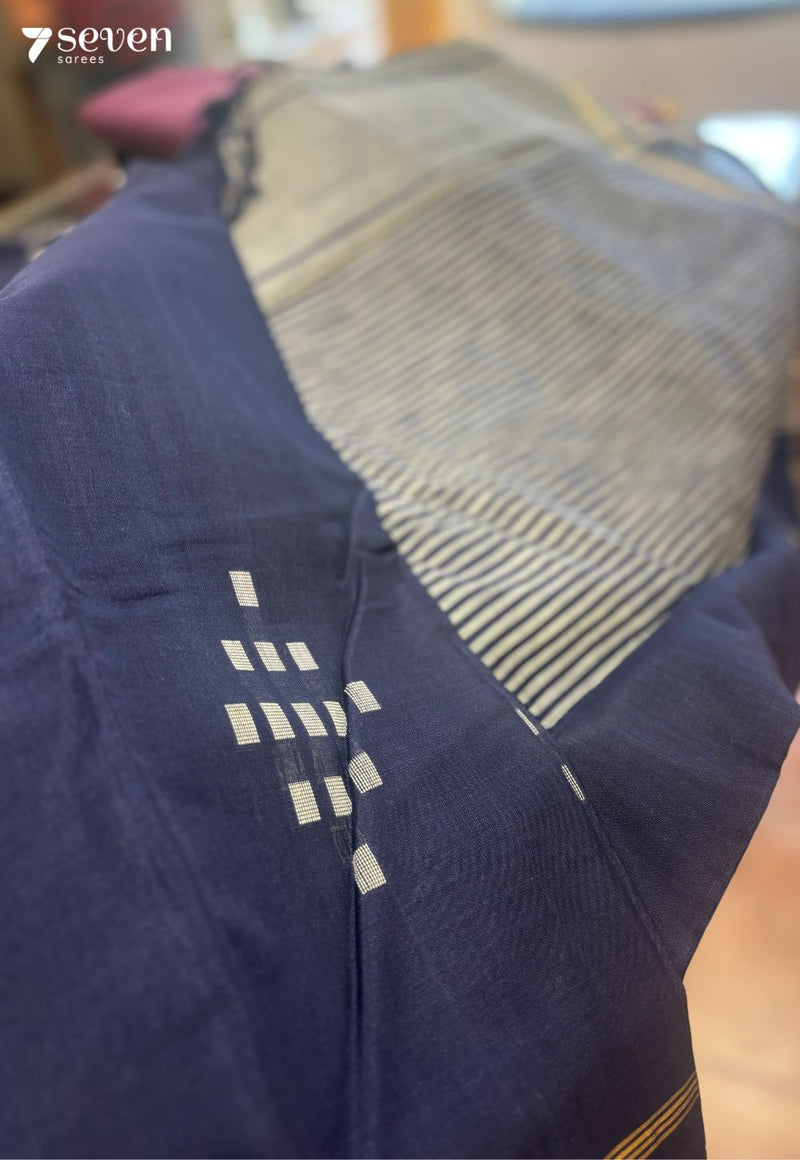 Meera Signature Seven Handloom Navy Blue Bangalore Pure Cotton Saree - Seven Sarees - Saree - Seven Sarees