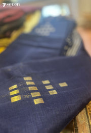 Meera Signature Seven Handloom Navy Blue Bangalore Pure Cotton Saree - Seven Sarees - Saree - Seven Sarees