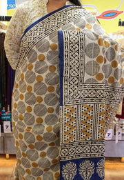 Megha Jaipur Off White Hand Block Printed 100% Cotton Saree - Seven Sarees - Saree - Seven Sarees
