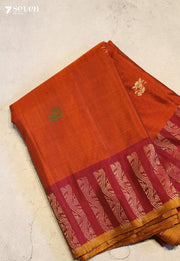 Meghriva Signature Seven Handloom Rust Orange Bangalore Pure Silk Cotton Saree - Seven Sarees - Saree - Seven Sarees