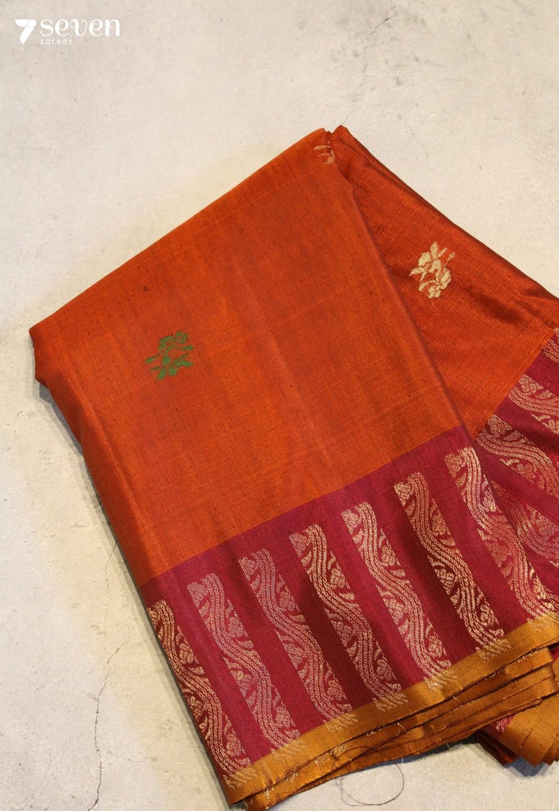 Meghriva Signature Seven Handloom Rust Orange Bangalore Pure Silk Cotton Saree - Seven Sarees - Saree - Seven Sarees