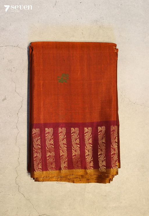 Meghriva Signature Seven Handloom Rust Orange Bangalore Pure Silk Cotton Saree - Seven Sarees - Saree - Seven Sarees