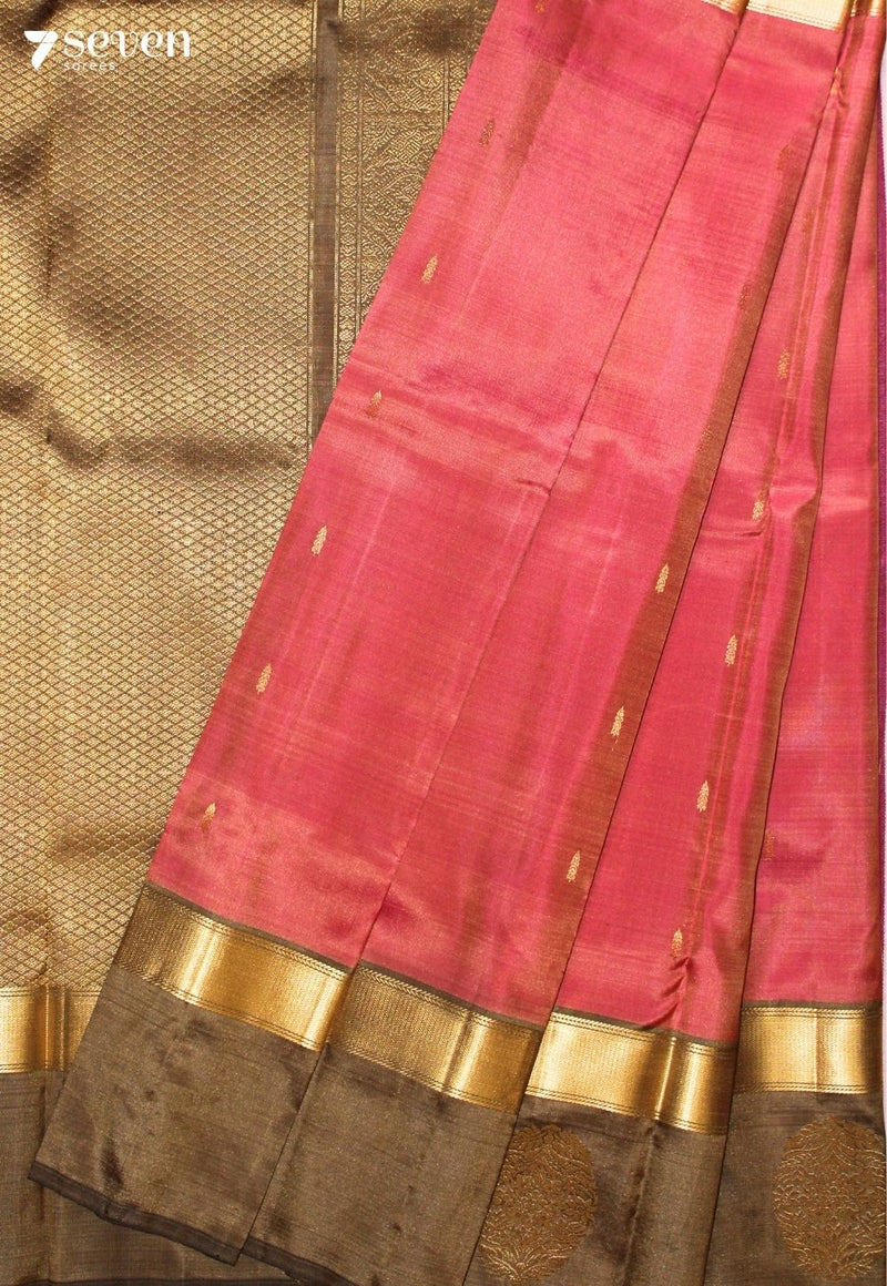 Merusha Signature Seven Handloom Pink Bangalore Pure Silk Saree|Silk Mark Certified (without Blouse) - Seven Sarees - Saree - Seven Sarees