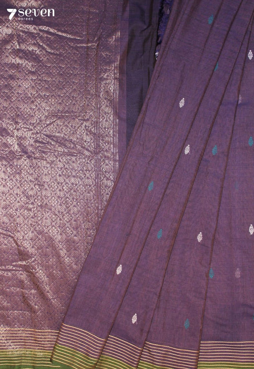 Merusha Signature Seven Handloom Purple Bangalore Pure Cotton Saree - Seven Sarees - Saree - Seven Sarees