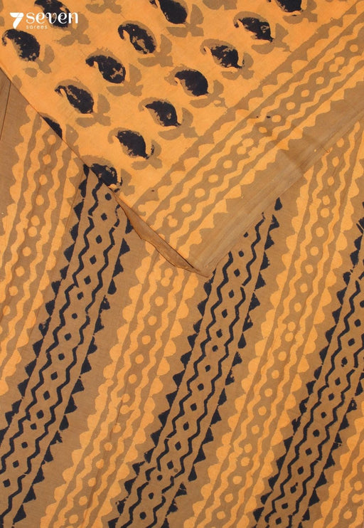 Mevara Jaipur Orange Hand Block Printed 100% Cotton Saree - Seven Sarees - Saree - Seven Sarees