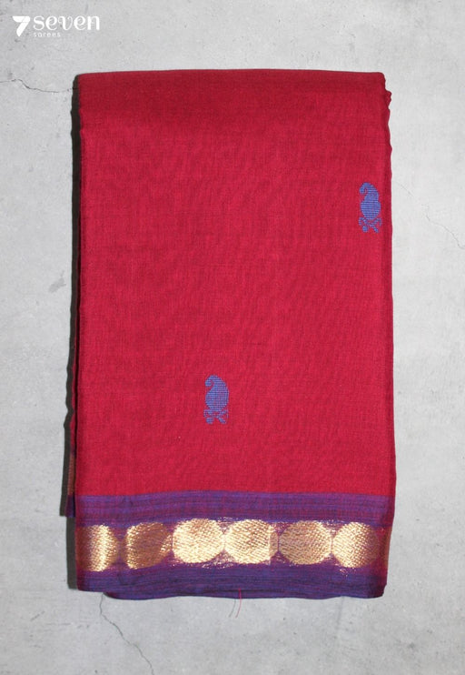 Mihvani Signature Seven Handloom Red Bangalore Pure Cotton Saree - Seven Sarees - Saree - Seven Sarees