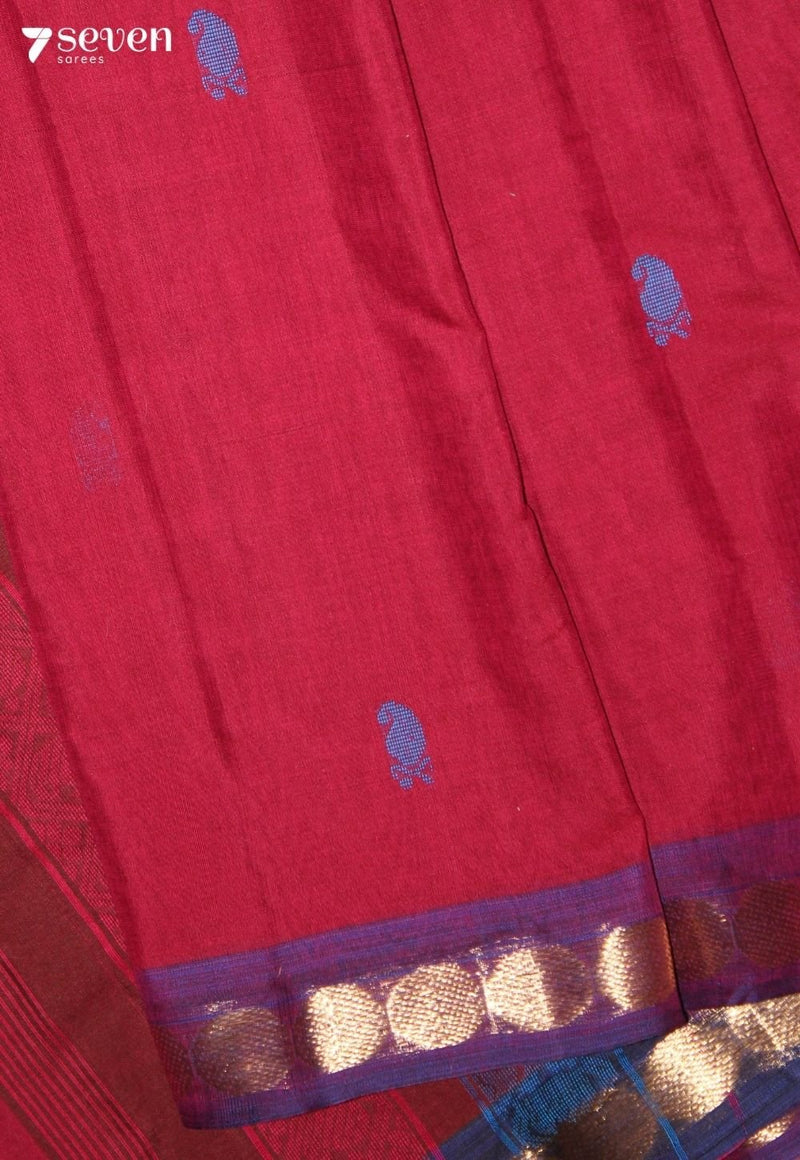 Mihvani Signature Seven Handloom Red Bangalore Pure Cotton Saree - Seven Sarees - Saree - Seven Sarees