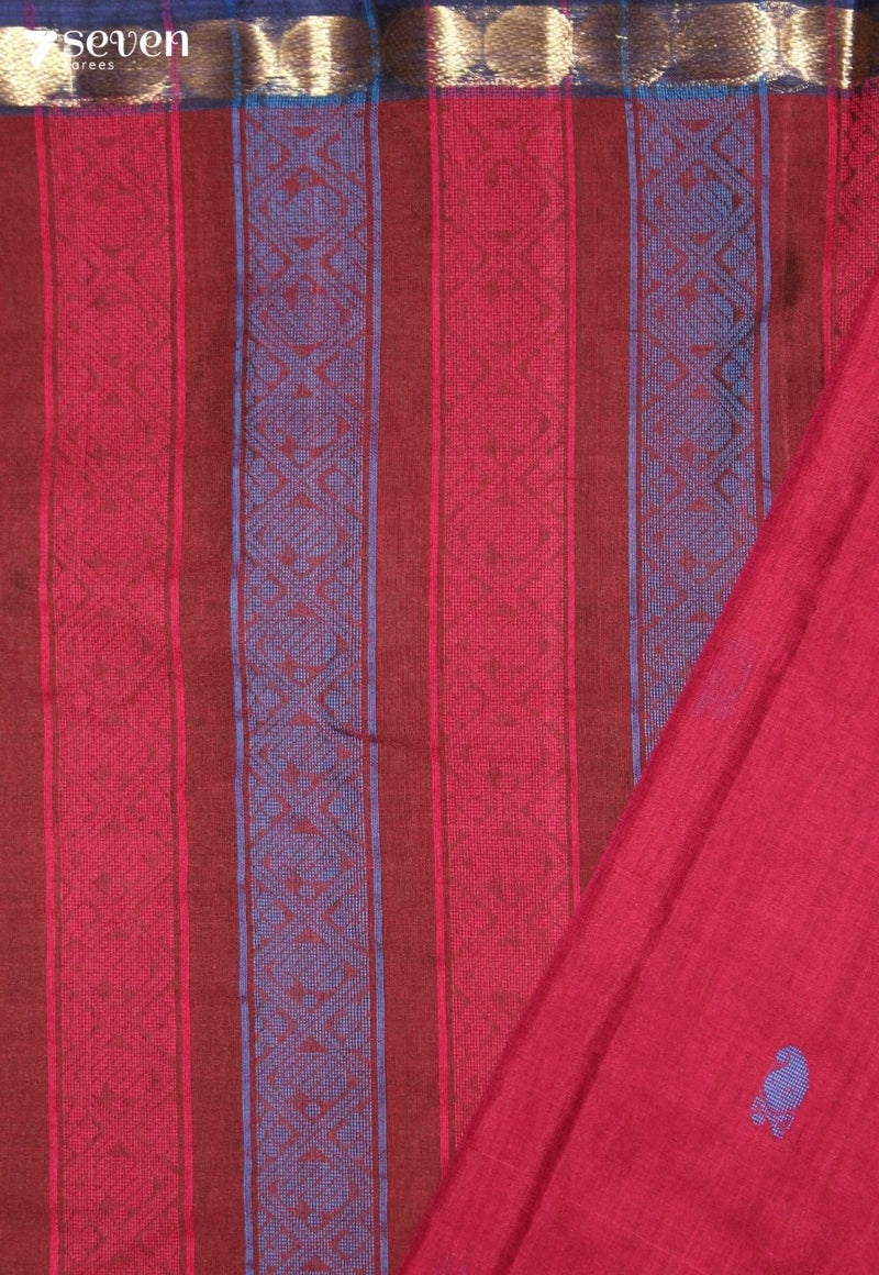 Mihvani Signature Seven Handloom Red Bangalore Pure Cotton Saree - Seven Sarees - Saree - Seven Sarees