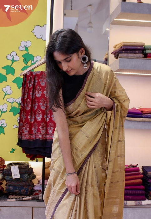 Mira Signature Seven Handloom Brown/Maroon Bangalore Pure Cotton Saree - Seven Sarees - Saree - Seven Sarees