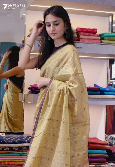 Mira Signature Seven Handloom Brown/Maroon Bangalore Pure Cotton Saree - Seven Sarees - Saree - Seven Sarees