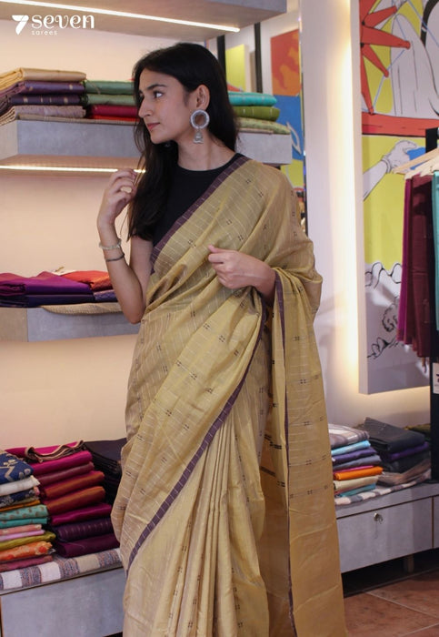 Mira Signature Seven Handloom Brown/Maroon Bangalore Pure Cotton Saree - Seven Sarees - Saree - Seven Sarees