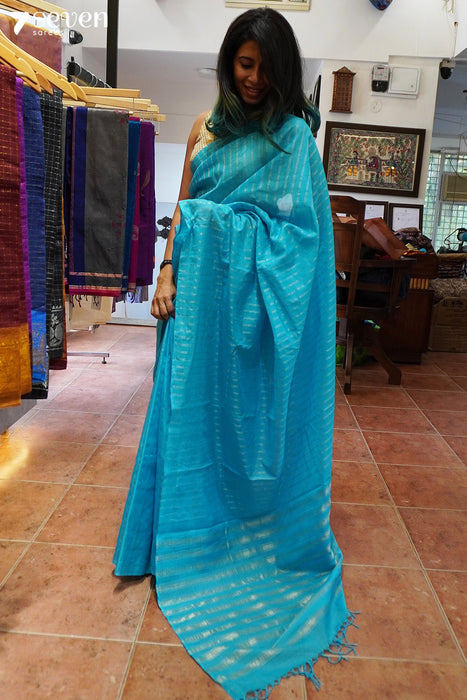 Miraaya Signature Seven Handloom Blue Bangalore Pure Cotton Saree - Seven Sarees - Saree - Seven Sarees