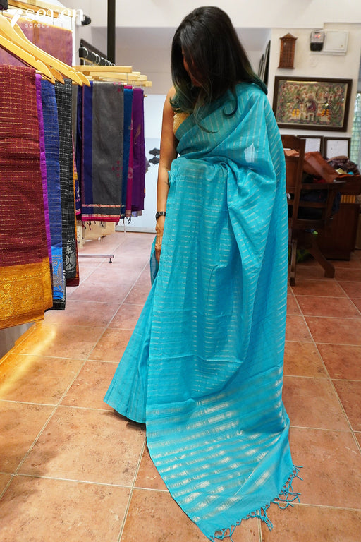 Miraaya Signature Seven Handloom Blue Bangalore Pure Cotton Saree - Seven Sarees - Saree - Seven Sarees