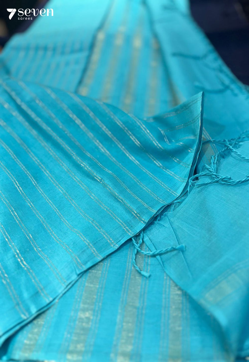 Miraaya Signature Seven Handloom Blue Bangalore Pure Cotton Saree - Seven Sarees - Saree - Seven Sarees