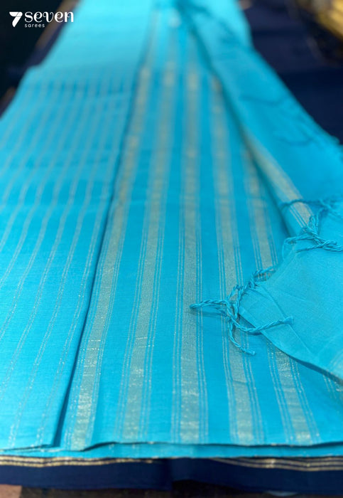 Miraaya Signature Seven Handloom Blue Bangalore Pure Cotton Saree - Seven Sarees - Saree - Seven Sarees