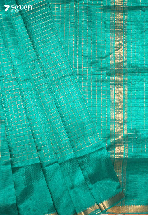 Miranthi Mangalagiri Handloom Blue Silk Cotton Checked Saree - Seven Sarees - Saree - Seven Sarees