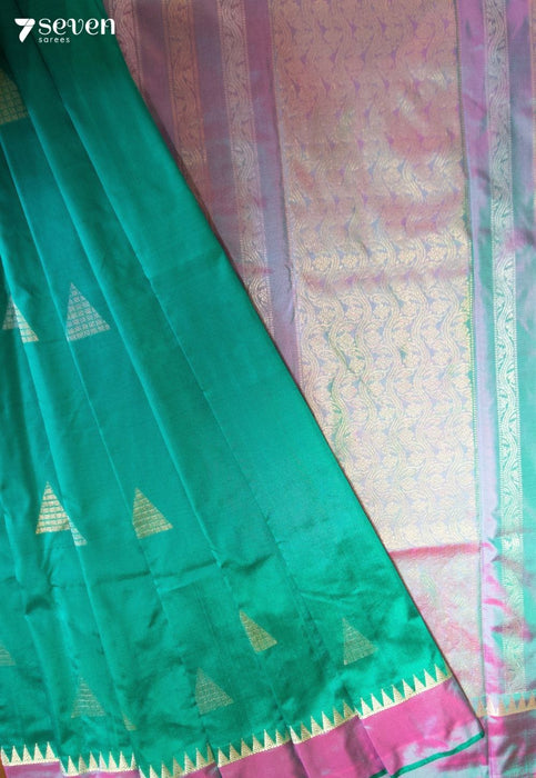 Mist Green Signature Seven Handloom Green Bangalore Pure Silk Saree|Silk Mark Certified - Seven Sarees - Saree - Seven Sarees