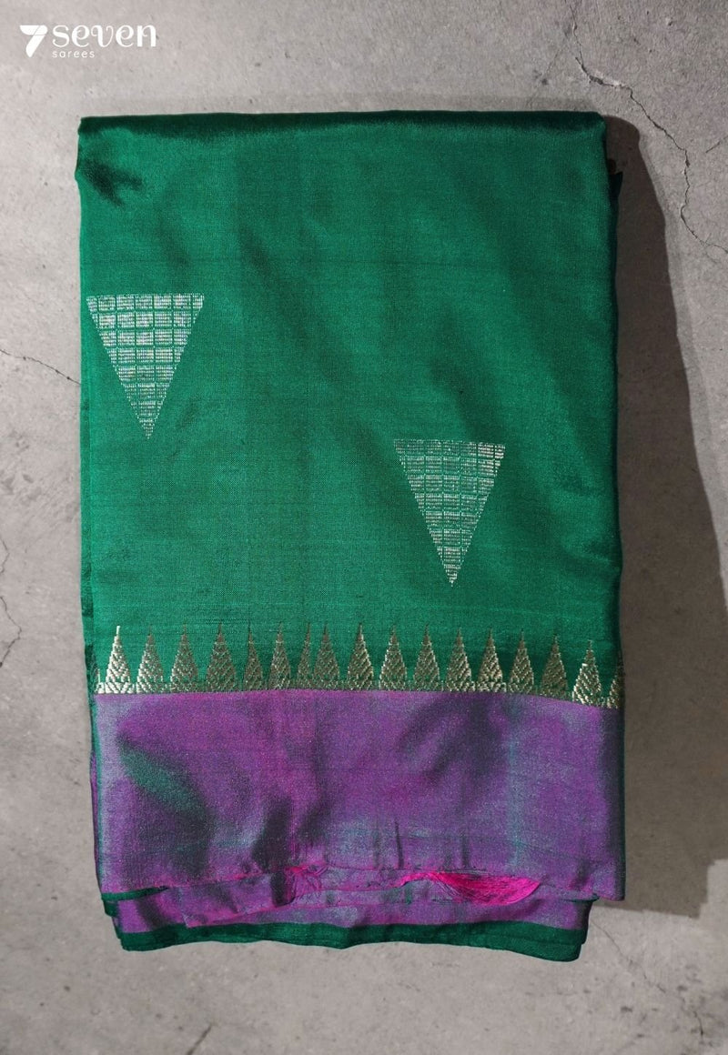 Mist Green Signature Seven Handloom Green Bangalore Pure Silk Saree|Silk Mark Certified - Seven Sarees - Saree - Seven Sarees