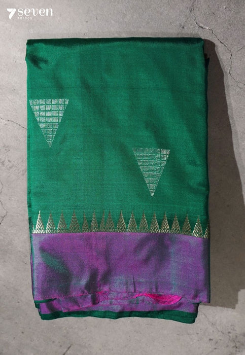Mist Green Signature Seven Handloom Green Bangalore Pure Silk Saree|Silk Mark Certified - Seven Sarees - Saree - Seven Sarees