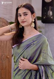Misty Basil Signature Seven Handloom Green Bangalore Vegan Silk Saree - Seven Sarees - Saree - Seven Sarees