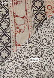 Moganvi Jaipur Off-White Hand Block Printed 100% Cotton Saree - Seven Sarees - Saree - Seven Sarees