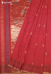 Mokoru Signature Seven Handloom Red Bangalore Pure Cotton Saree - Seven Sarees - Saree - Seven Sarees