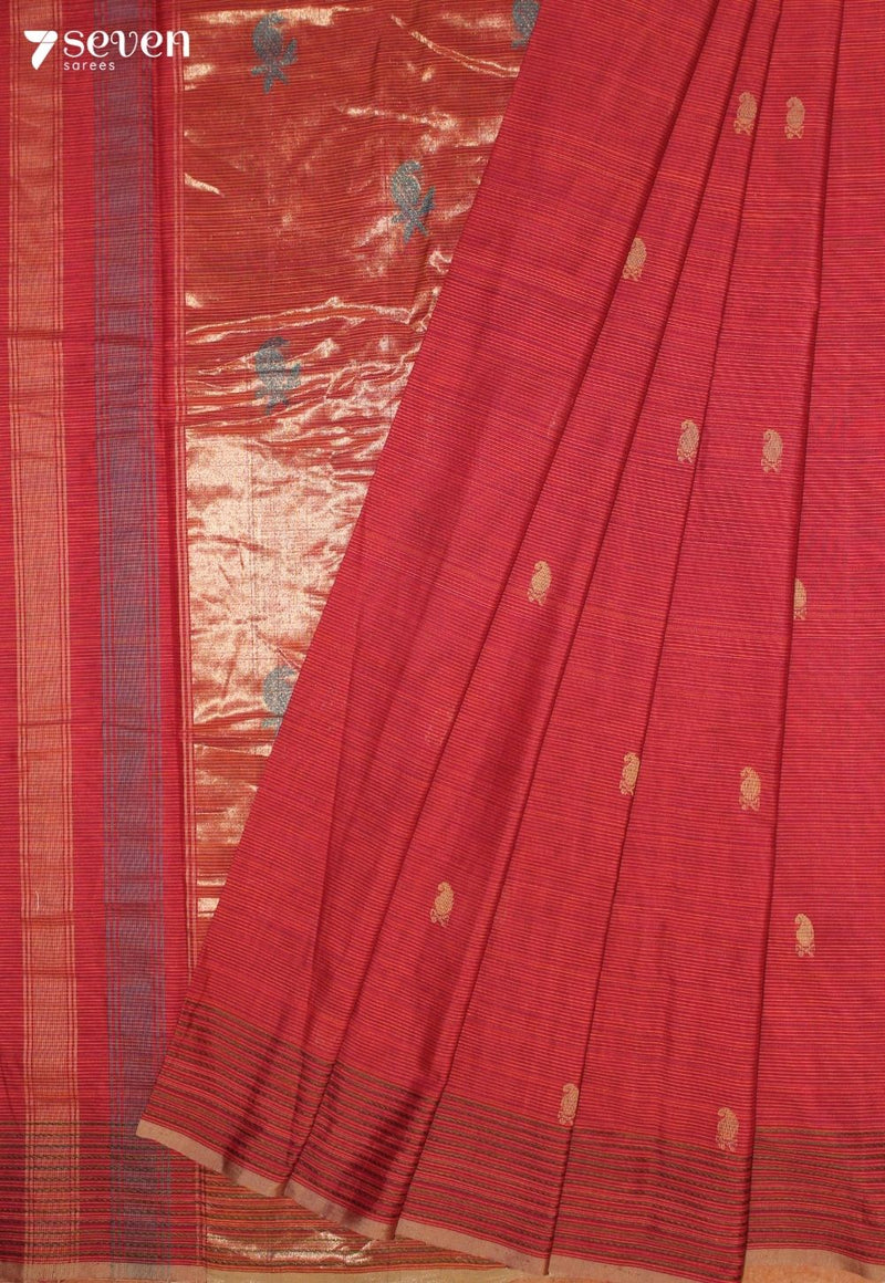 Mokoru Signature Seven Handloom Red Bangalore Pure Cotton Saree - Seven Sarees - Saree - Seven Sarees