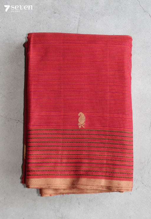 Mokoru Signature Seven Handloom Red Bangalore Pure Cotton Saree - Seven Sarees - Saree - Seven Sarees