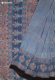 Moleri Kutch Blue Pure Handmade Ajrakh 100% Cotton Saree - Seven Sarees - Saree - Seven Sarees
