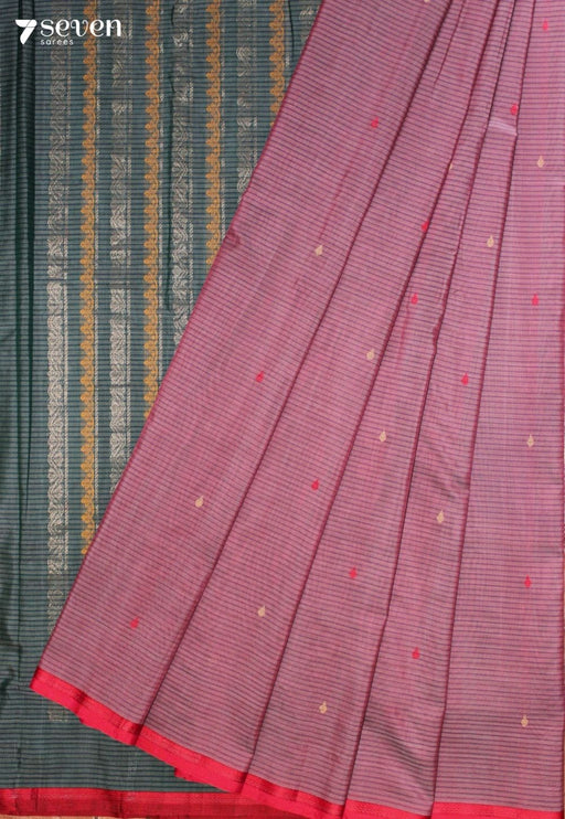 Moneri Signature Seven Handloom Pink Bangalore Pure Cotton Saree - Seven Sarees - Saree - Seven Sarees