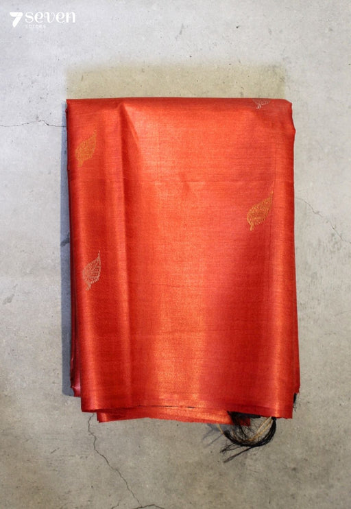 Monsoon Story Handloom Orange Pure Tussar Silk(Kosa) Saree| Silk Mark Certified - Seven Sarees - Saree - Seven Sarees