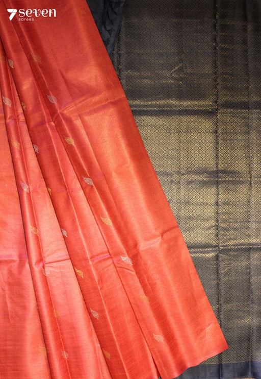 Monsoon Story Handloom Orange Pure Tussar Silk(Kosa) Saree| Silk Mark Certified - Seven Sarees - Saree - Seven Sarees