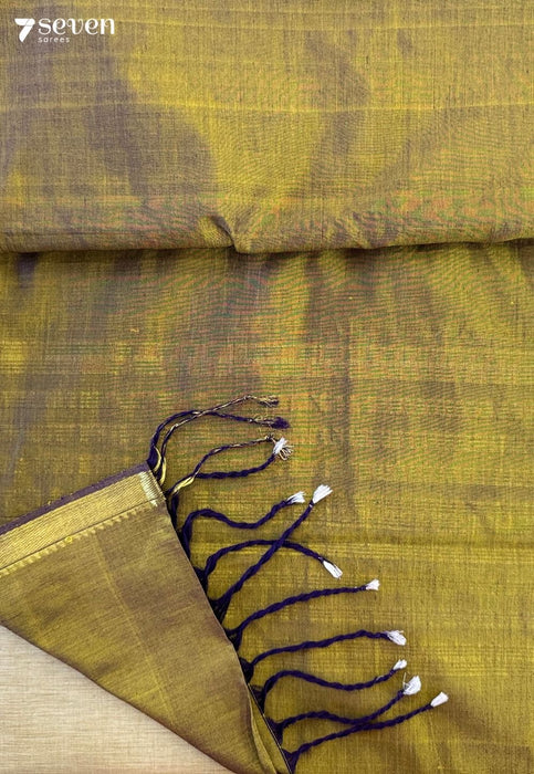 Moonlit Meadow Signature Seven Handloom Golden - Purple Bangalore Silk Cotton Saree - Seven Sarees - Saree - Seven Sarees