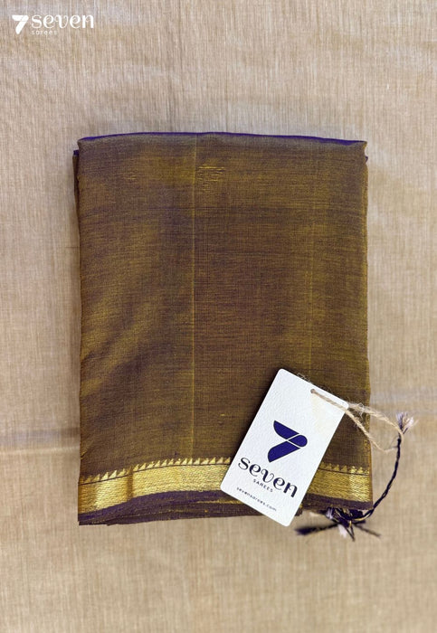 Moonlit Meadow Signature Seven Handloom Golden - Purple Bangalore Silk Cotton Saree - Seven Sarees - Saree - Seven Sarees