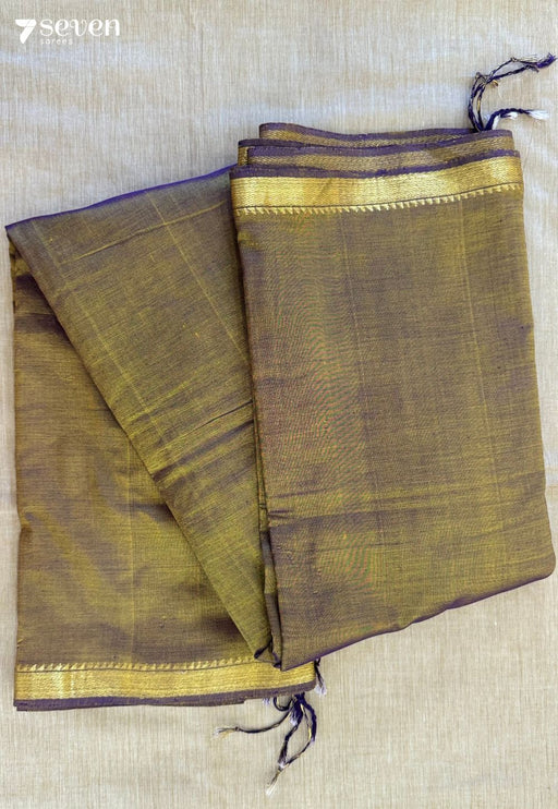 Moonlit Meadow Signature Seven Handloom Golden - Purple Bangalore Silk Cotton Saree - Seven Sarees - Saree - Seven Sarees
