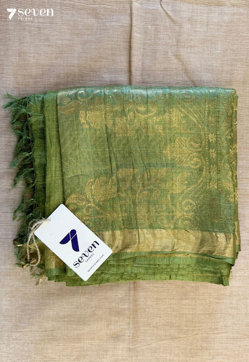 Moringa Chattisgarh Green Pure Kosa Silk Saree | Silk Mark Certified - Seven Sarees - Saree - Seven Sarees