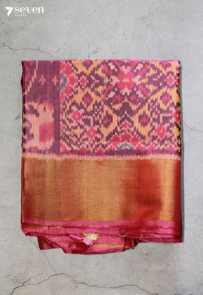 Morneli Patola Handloom Single Ikkat Pink Pure Silk Saree|Silk Mark Certified - Seven Sarees - Saree - Seven Sarees
