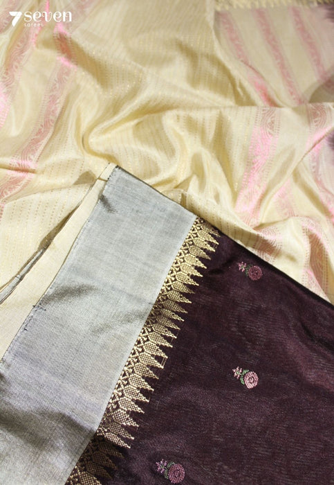 Morning Bloom Signature Seven Handloom Coffee Brown Bangalore Pure Silk Cotton Saree - Seven Sarees - Saree - Seven Sarees