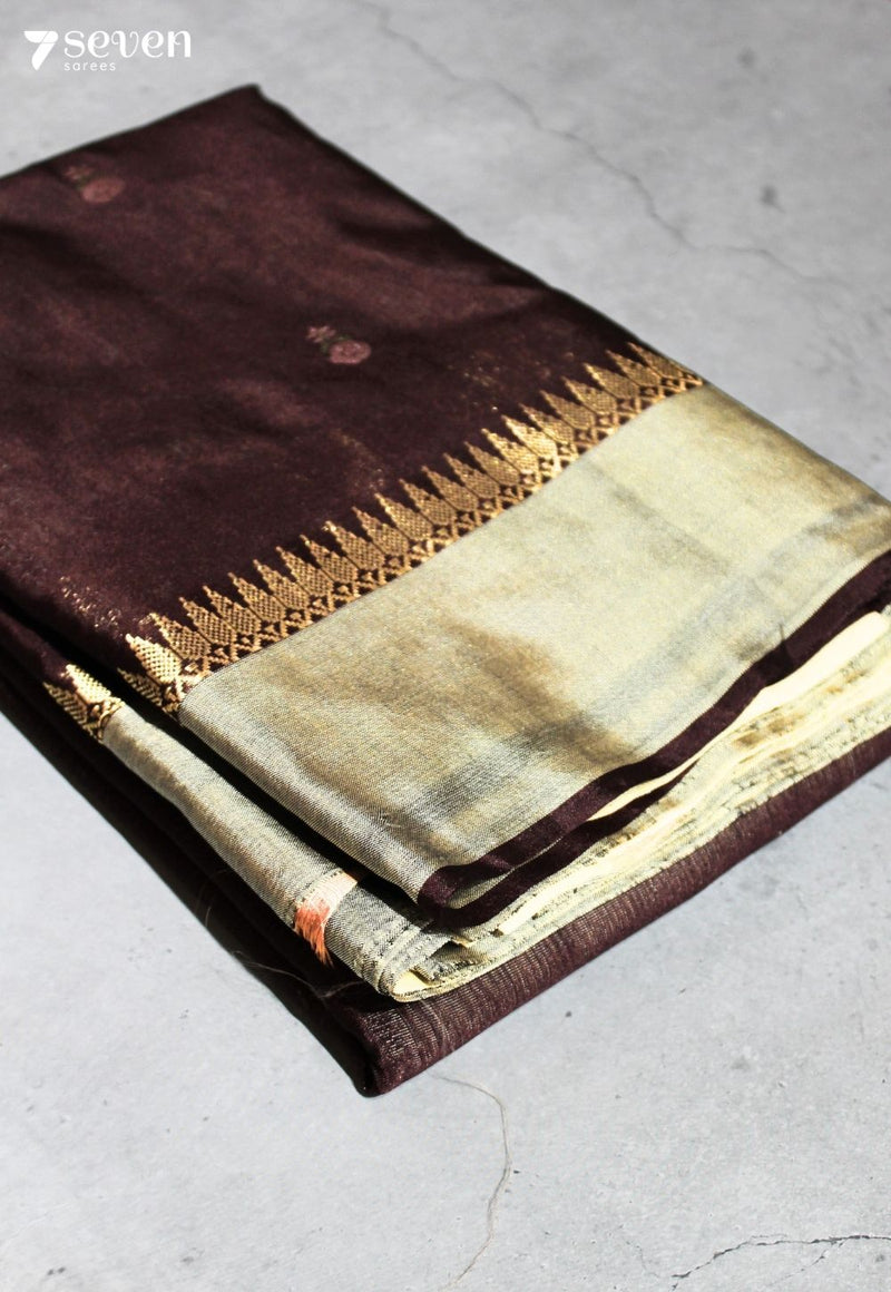 Morning Bloom Signature Seven Handloom Coffee Brown Bangalore Pure Silk Cotton Saree - Seven Sarees - Saree - Seven Sarees