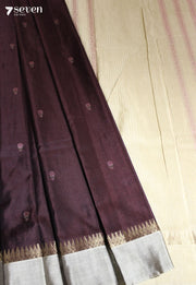 Morning Bloom Signature Seven Handloom Coffee Brown Bangalore Pure Silk Cotton Saree - Seven Sarees - Saree - Seven Sarees