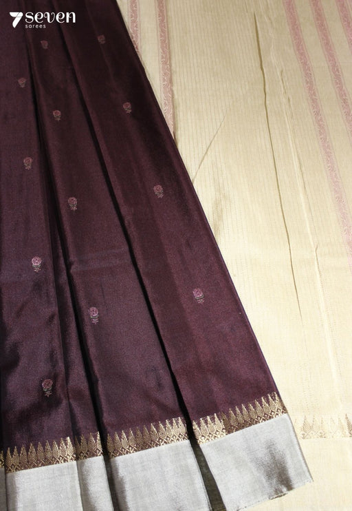 Morning Bloom Signature Seven Handloom Coffee Brown Bangalore Pure Silk Cotton Saree - Seven Sarees - Saree - Seven Sarees