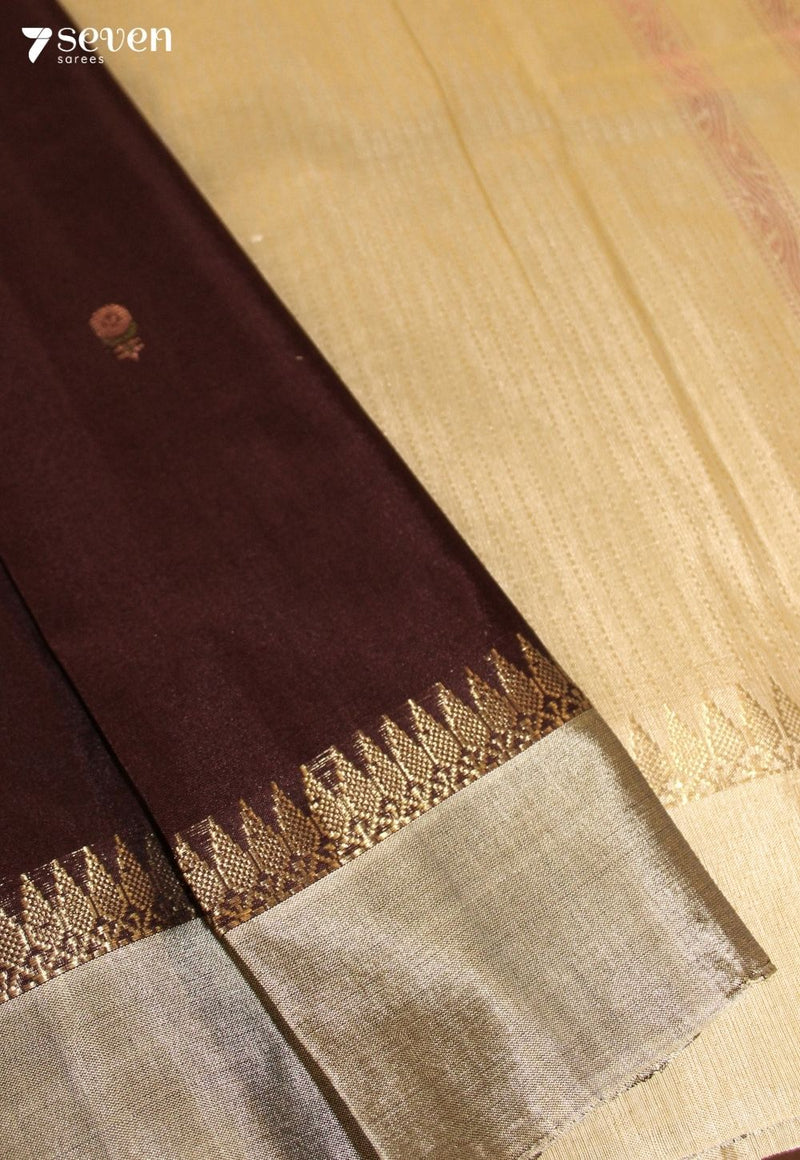 Morning Bloom Signature Seven Handloom Coffee Brown Bangalore Pure Silk Cotton Saree - Seven Sarees - Saree - Seven Sarees