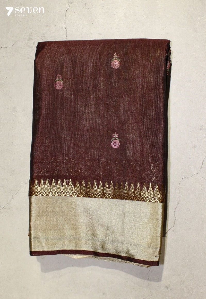 Morning Bloom Signature Seven Handloom Coffee Brown Bangalore Pure Silk Cotton Saree - Seven Sarees - Saree - Seven Sarees