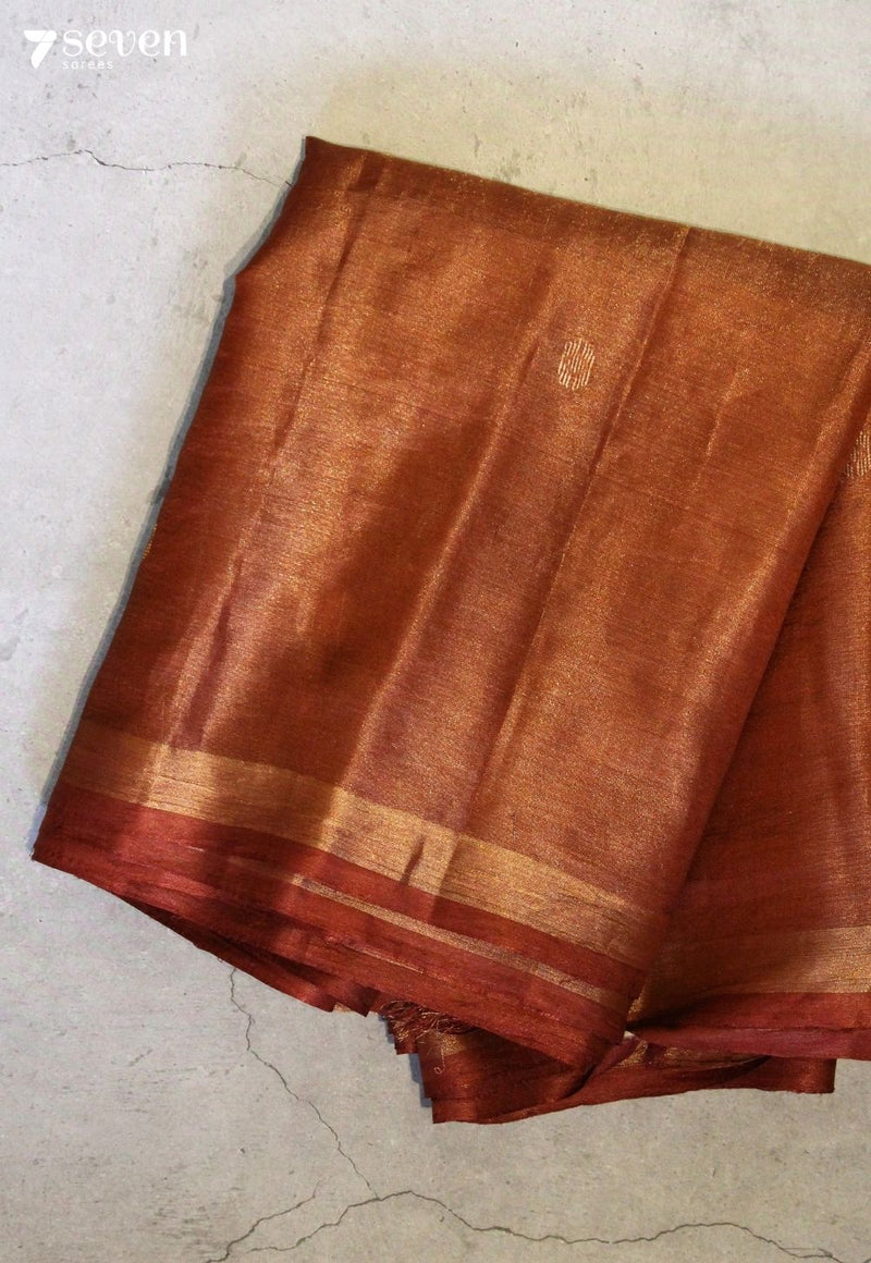 Morning Dew Handloom Golden Rust Pure Tussar Tissue Silk(Kosa) Saree| Silk Mark Certified - Seven Sarees - Saree - Seven Sarees