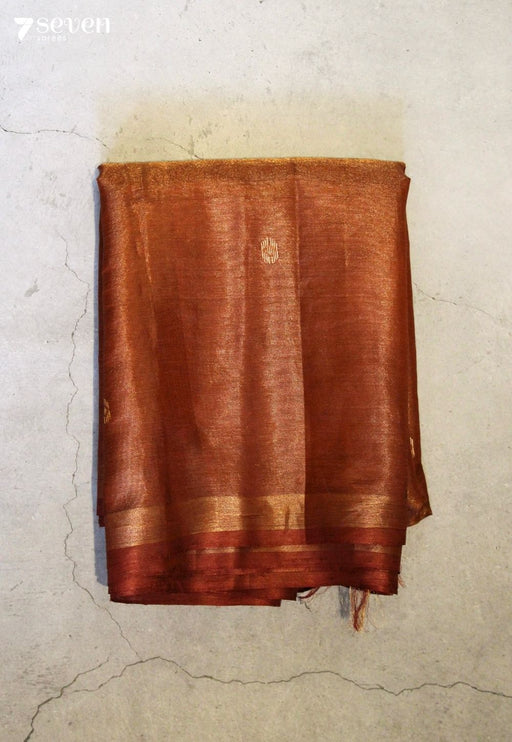 Morning Dew Handloom Golden Rust Pure Tussar Tissue Silk(Kosa) Saree| Silk Mark Certified - Seven Sarees - Saree - Seven Sarees